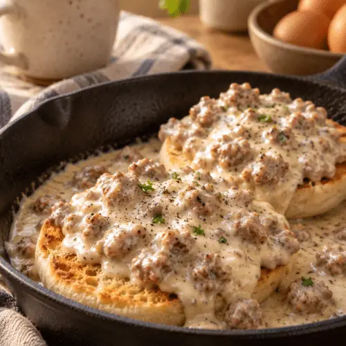 carnivore biscuits and gravy with creamy sausage gravy