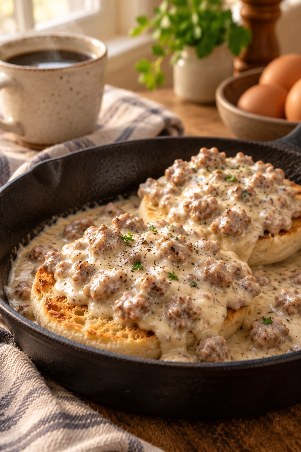 carnivore biscuits and gravy with creamy sausage gravy
