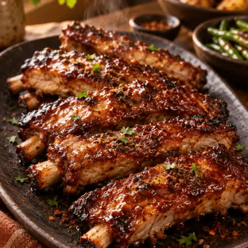 finished cayenne cinnamon ribs with maple glaze