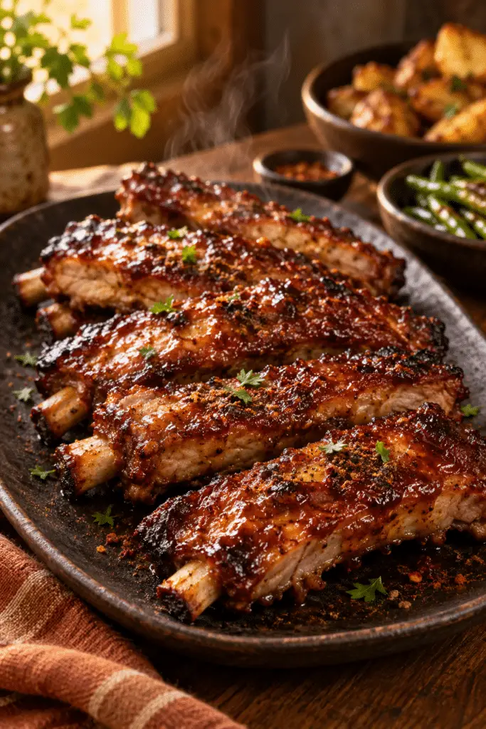 finished cayenne cinnamon ribs with maple glaze