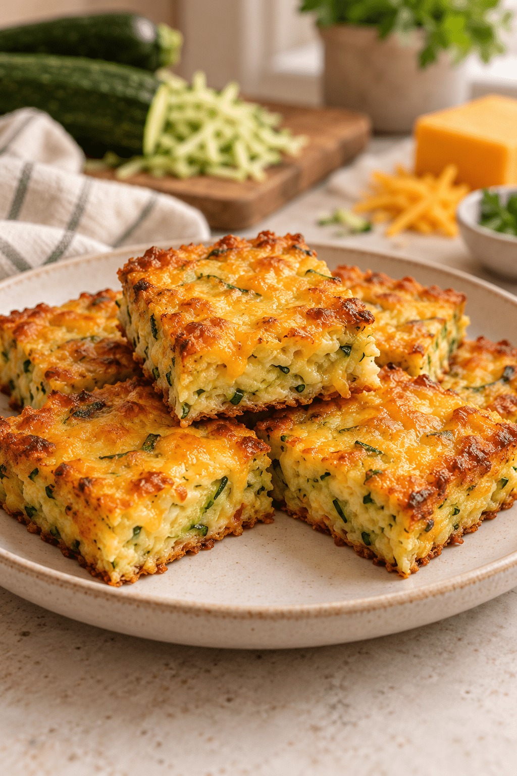 Cheesy zucchini squares baking process