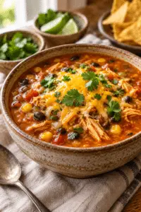 chicken enchilada soup in a bowl