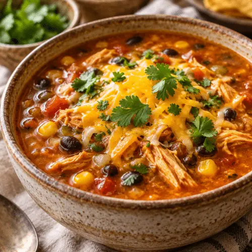 chicken enchilada soup in a bowl