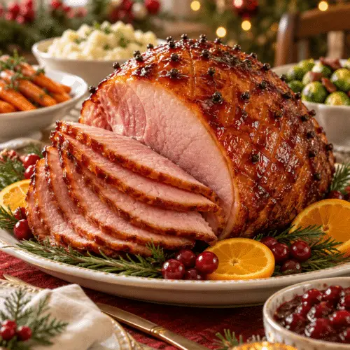 Christmas Eve dinner honey-glazed ham