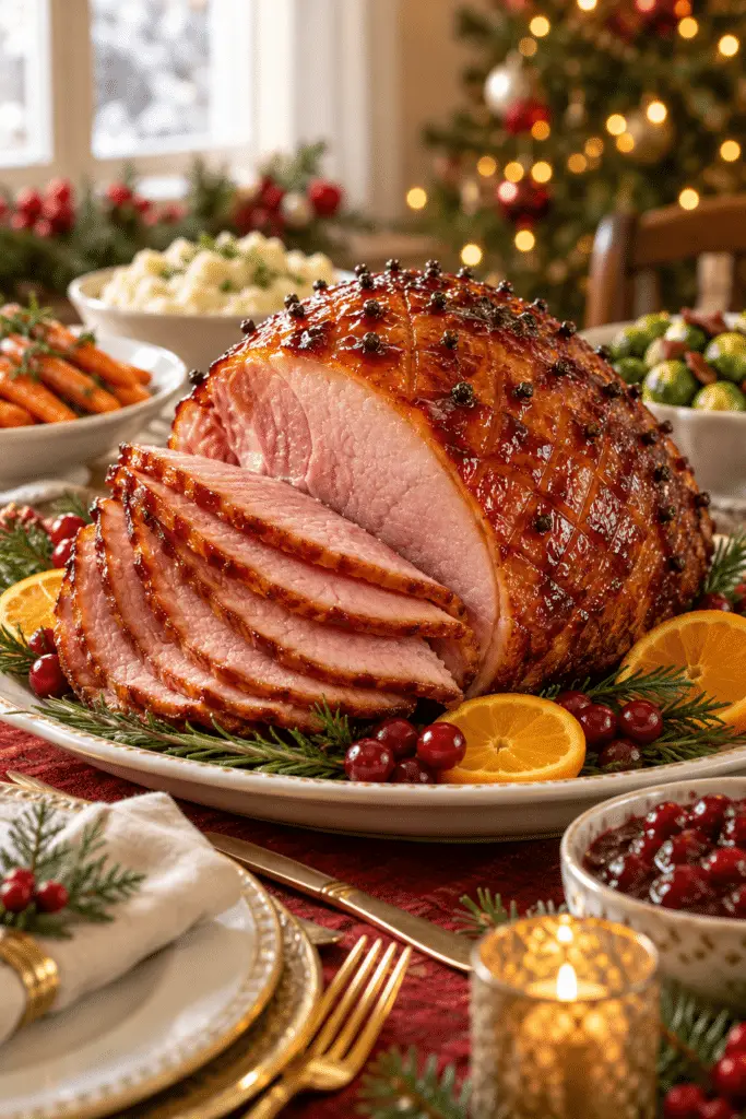 Christmas Eve dinner honey-glazed ham