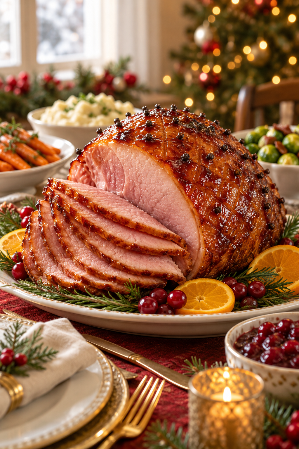 Christmas Eve dinner honey-glazed ham