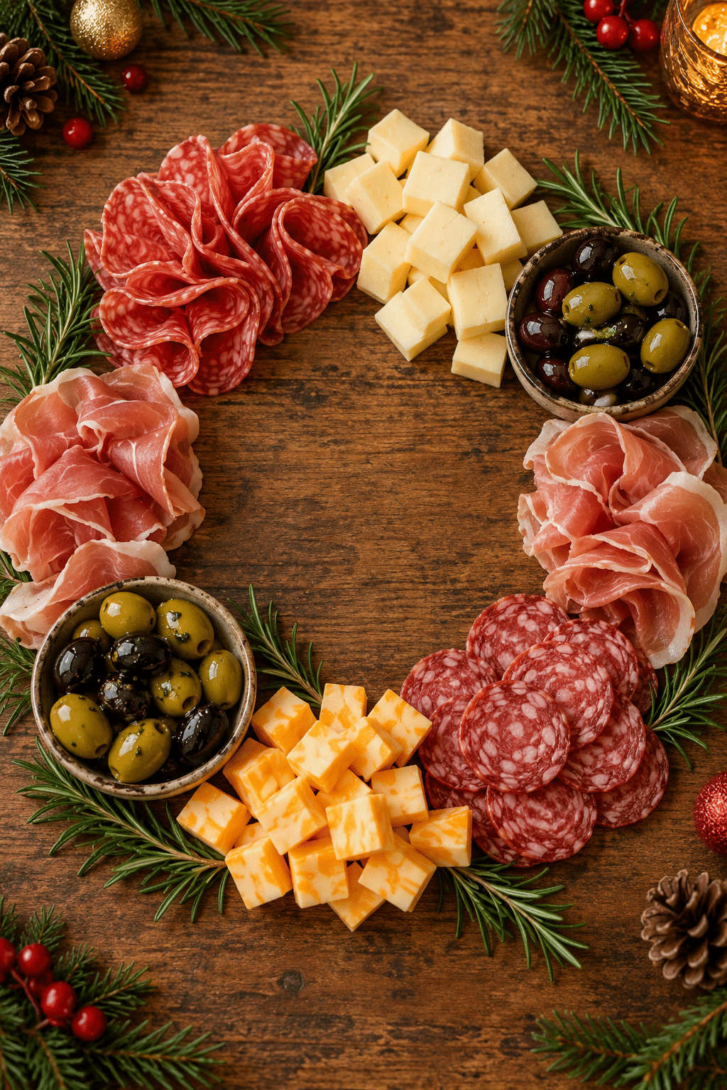 Ingredients for a Christmas wreath charcuterie board