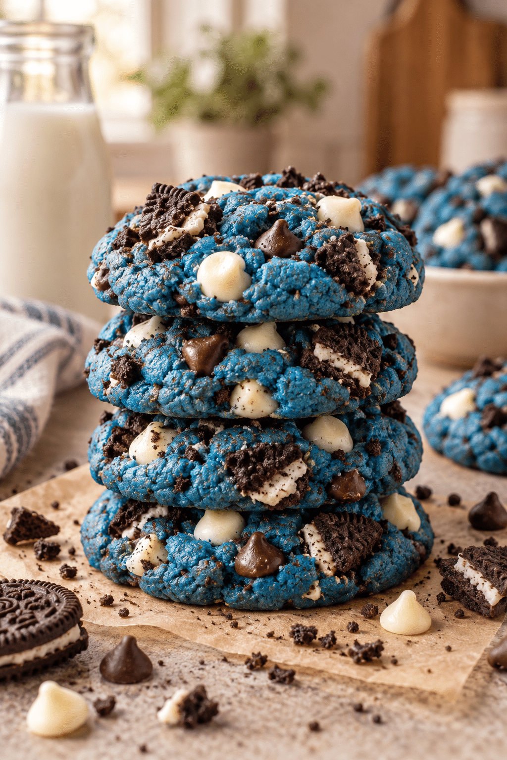 cookie monster cookies with Oreos and chocolate chips