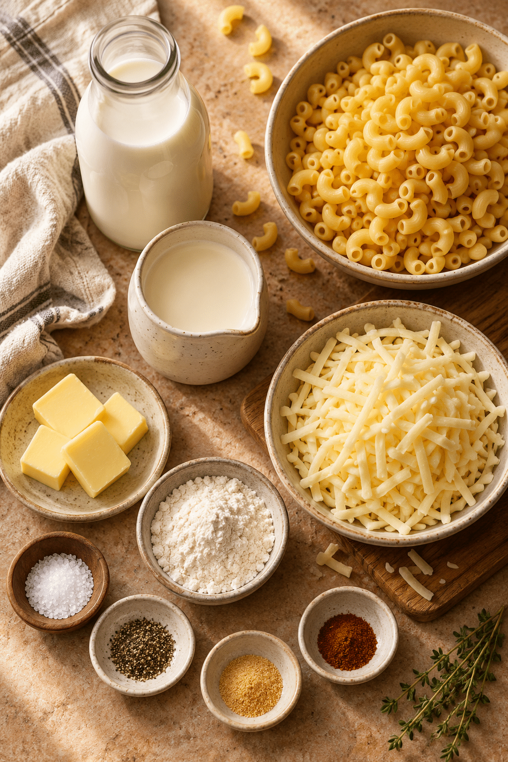 Ingredients for copycat Panera macaroni and cheese