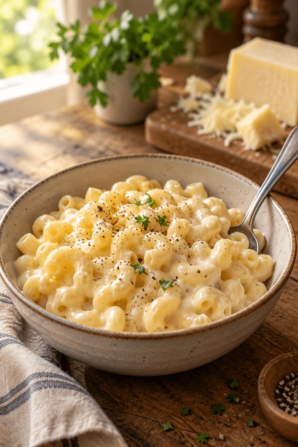 Finished copycat Panera macaroni and cheese served warm