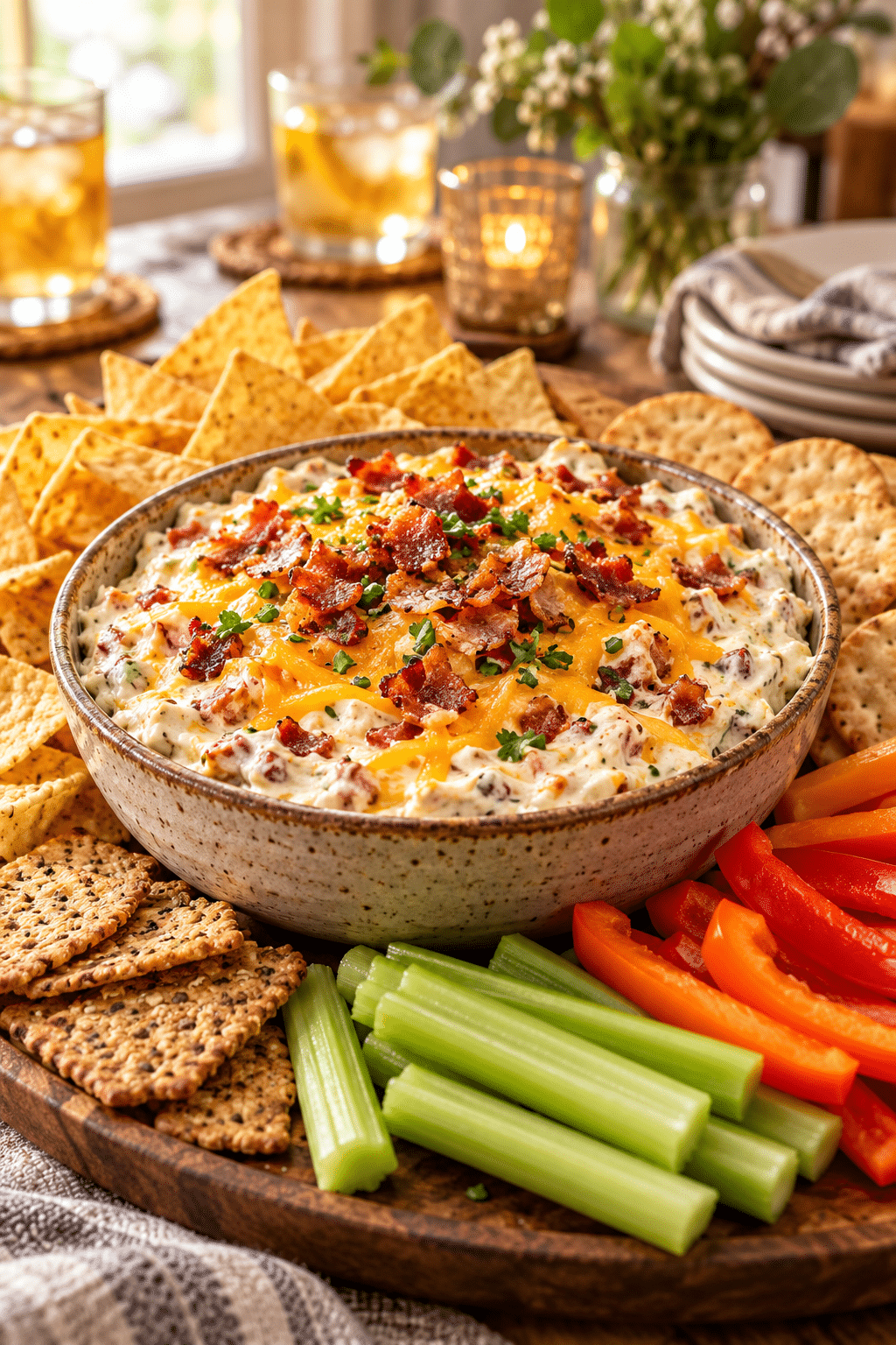 Warm crack dip with cheddar bacon and ranch ready to serve