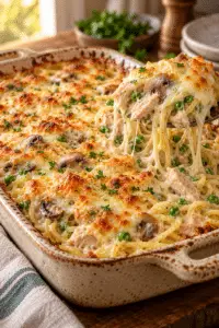 chicken tetrazzini baked pasta casserole