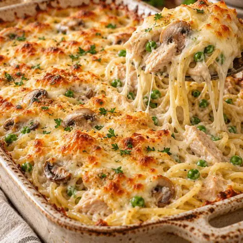 chicken tetrazzini baked pasta casserole