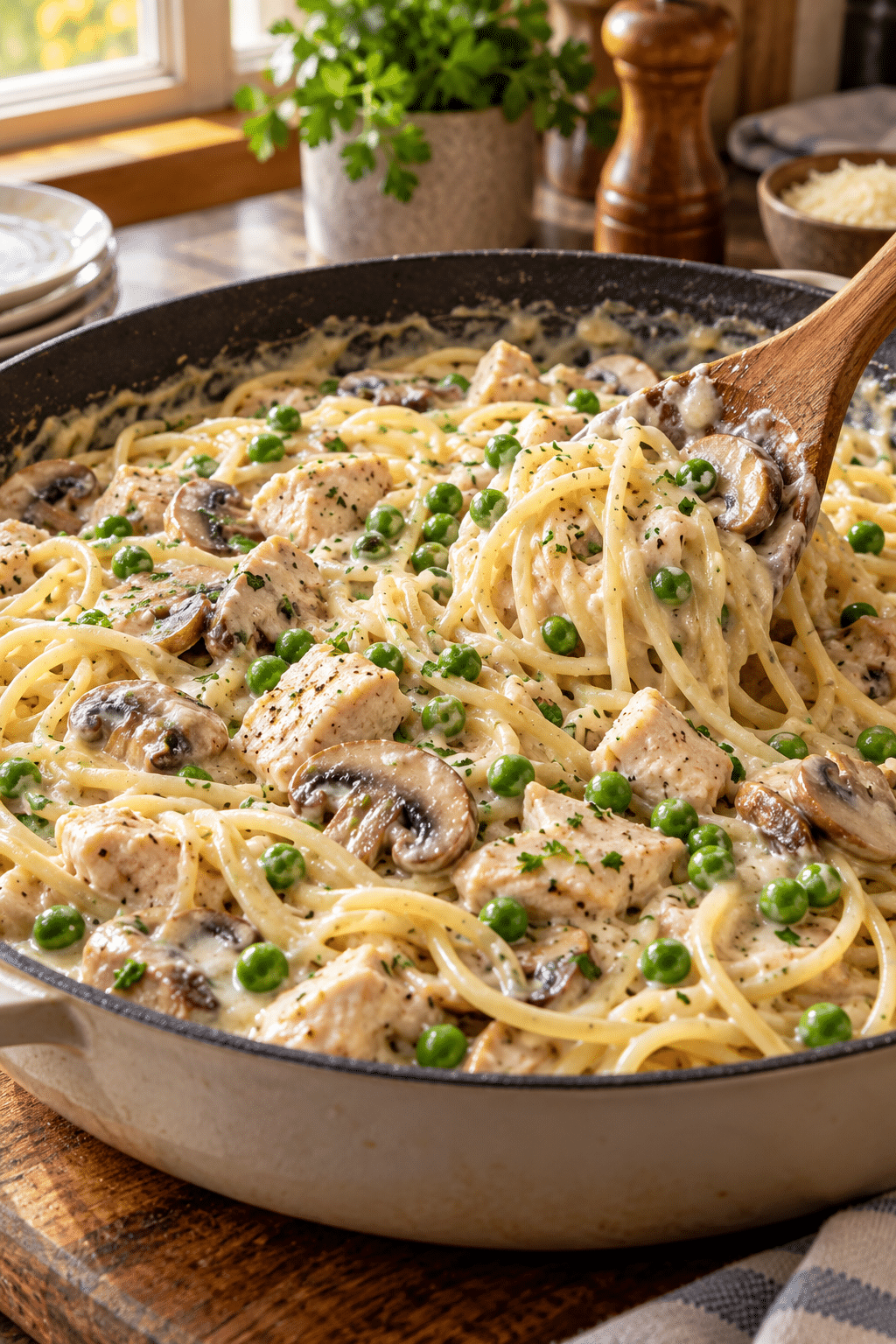 chicken tetrazzini sauce and pasta preparation