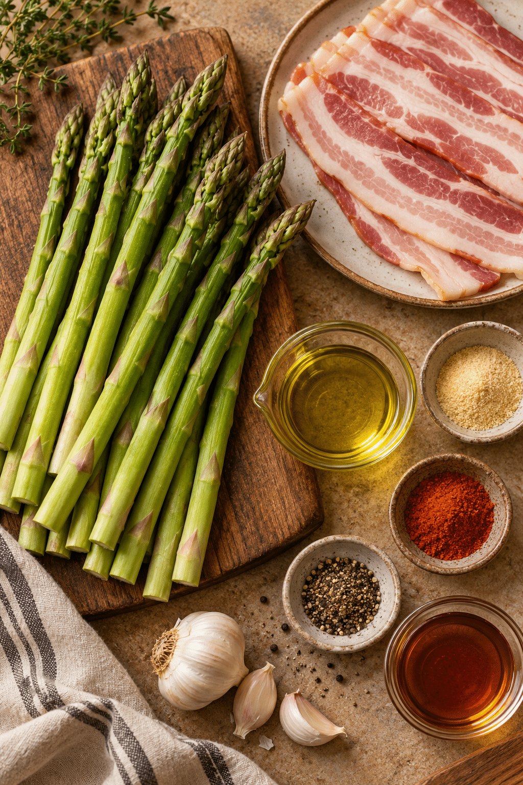 Ingredients for crispy bacon wrapped asparagus