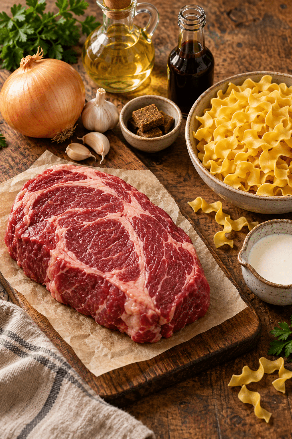 Ingredients for crock pot beef and noodles