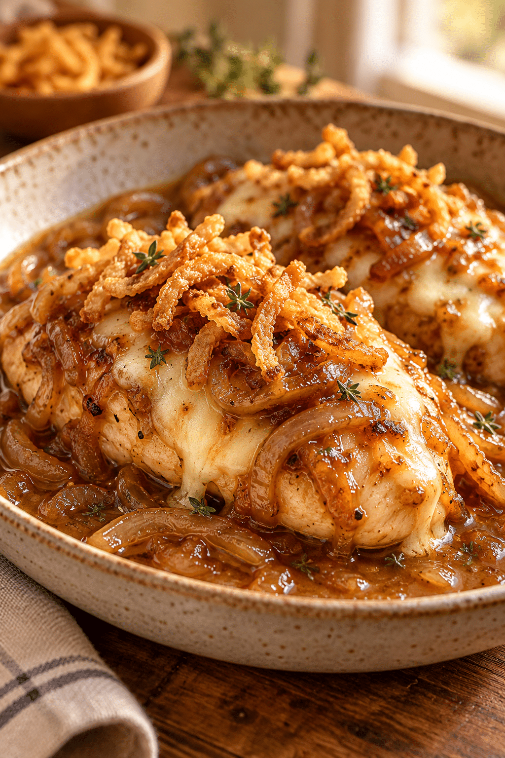 Crock pot French onion chicken finished dish