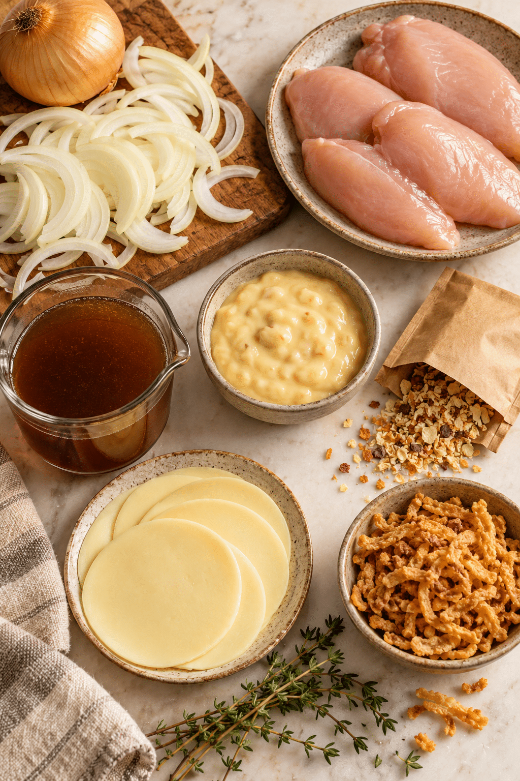 Ingredients for crock pot French onion chicken