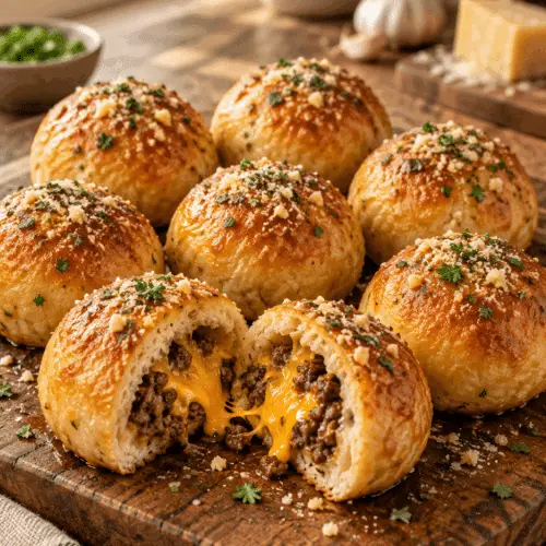 finished garlic Parmesan cheeseburger bombs