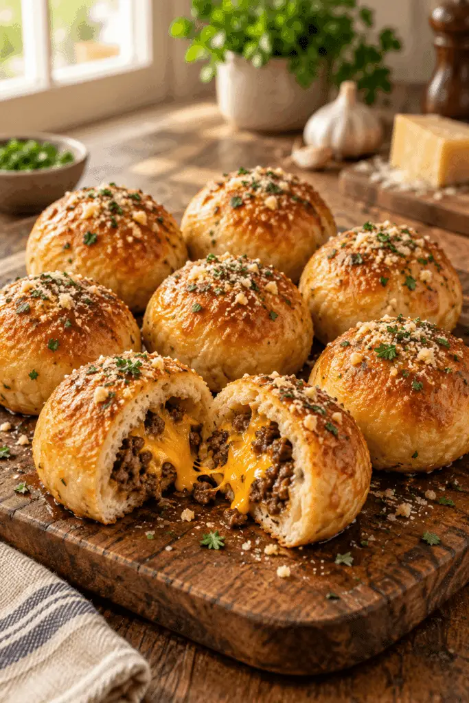 finished garlic Parmesan cheeseburger bombs