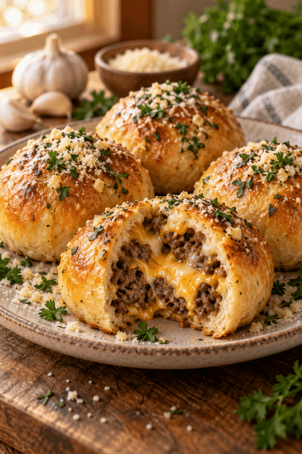 Finished easy baked beans with golden biscuit crust