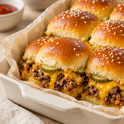 Easy cheeseburger sliders with melted cheese