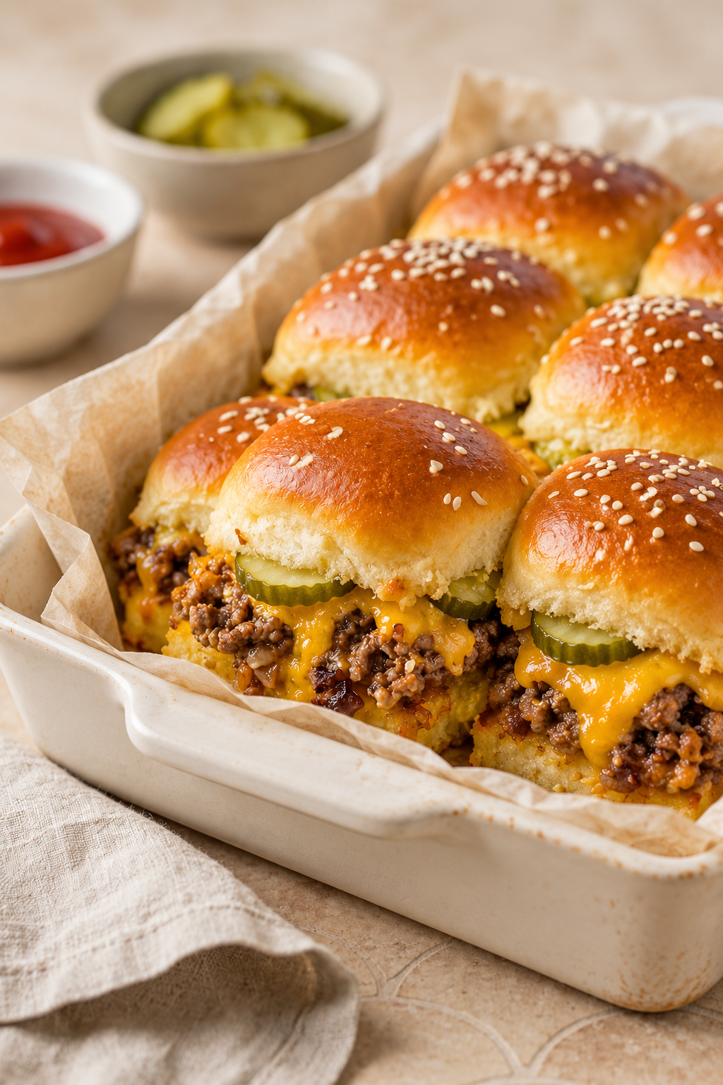 Easy cheeseburger sliders with melted cheese