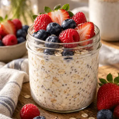 overnight oats topped with berries