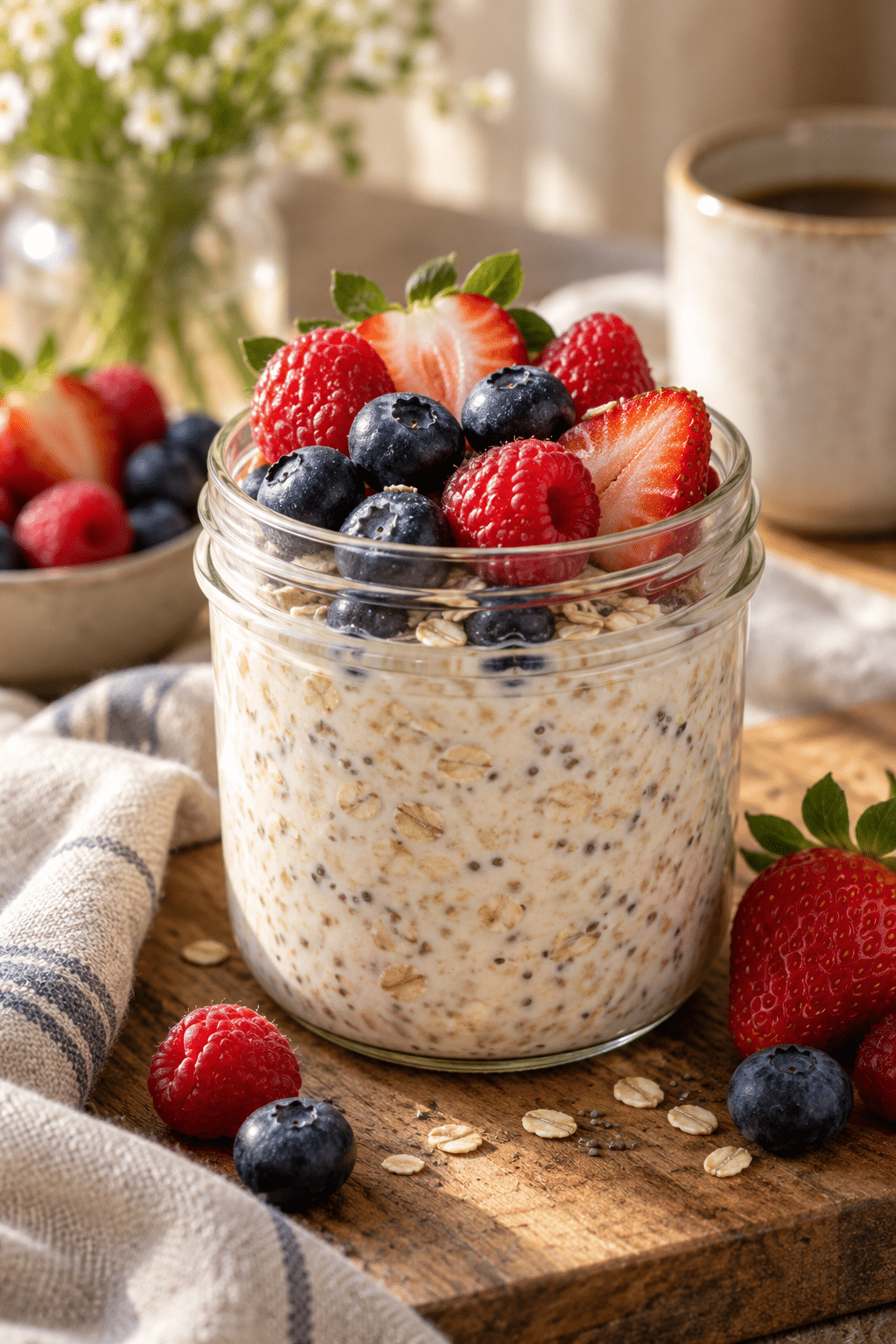 overnight oats topped with berries