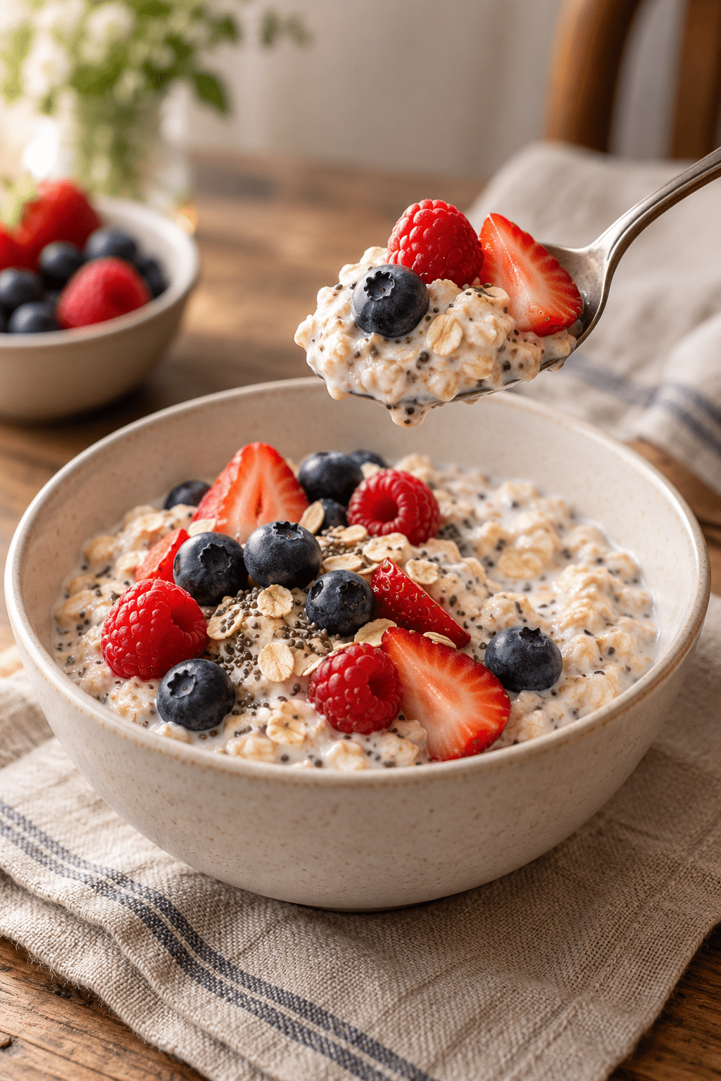 overnight oats served with fresh berries