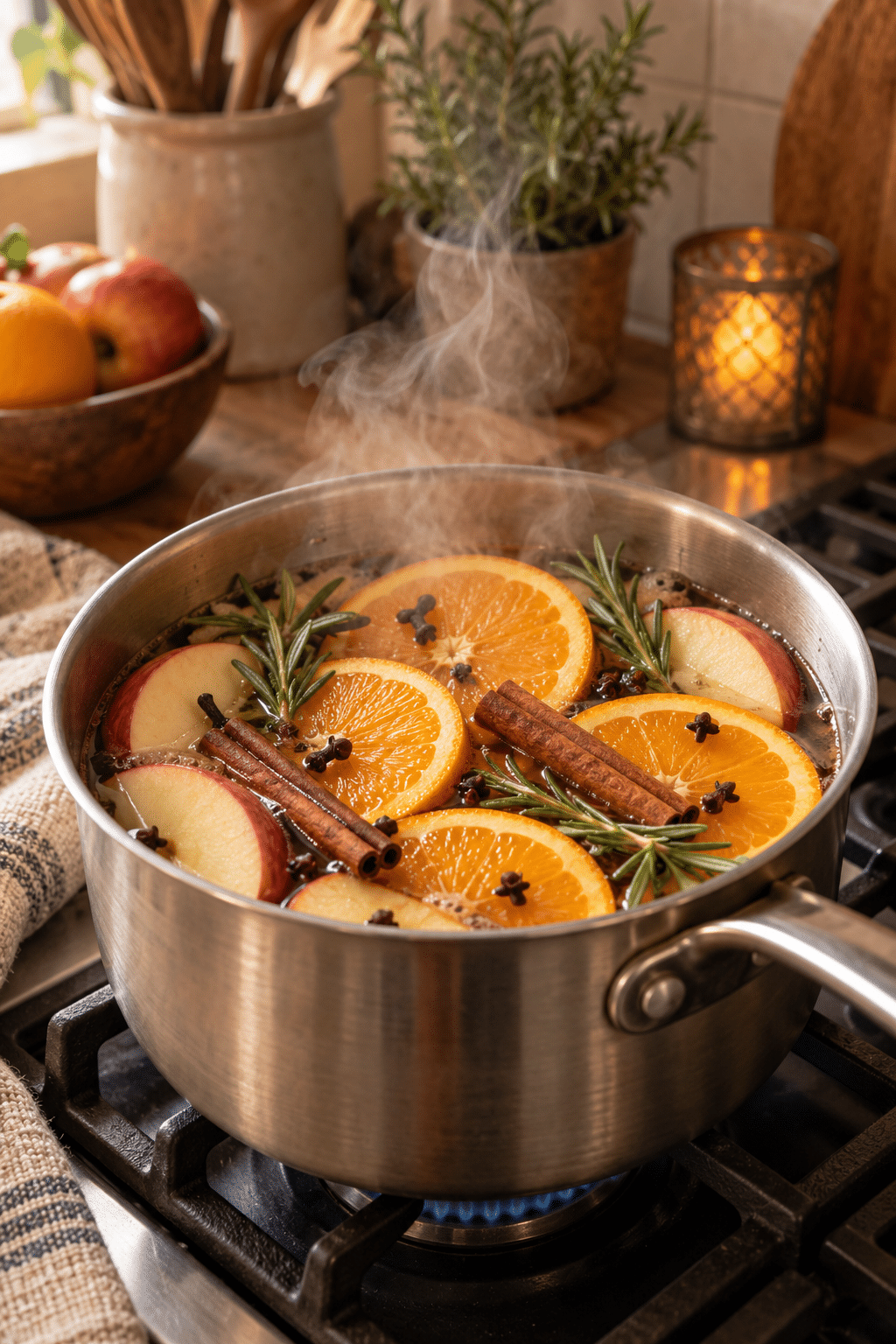 easy stovetop potpourri with citrus and cinnamon