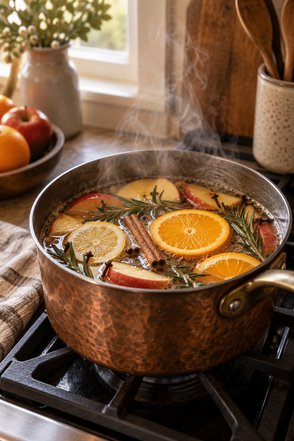 easy stovetop potpourri simmering in a saucepan