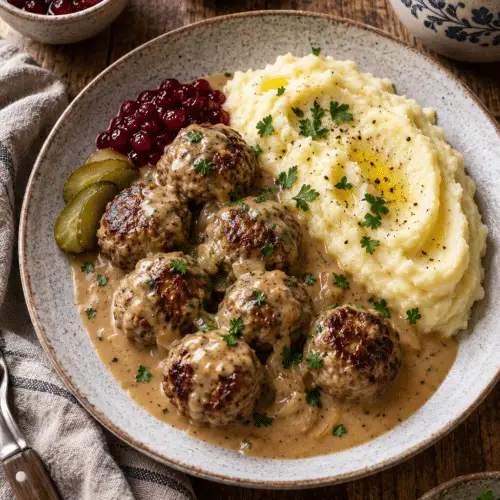Easy Swedish meatballs with creamy gravy