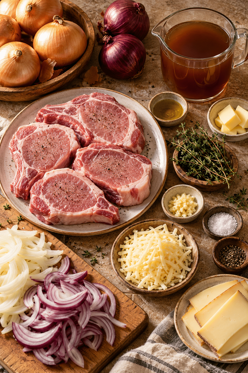 Ingredients for French onion pork chops