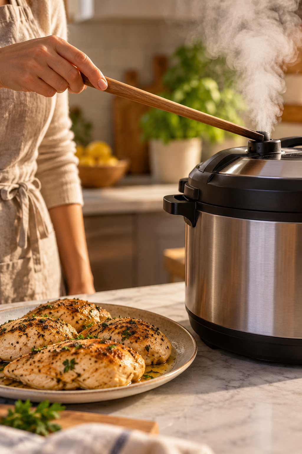Frozen chicken in the Instant Pot pressure release