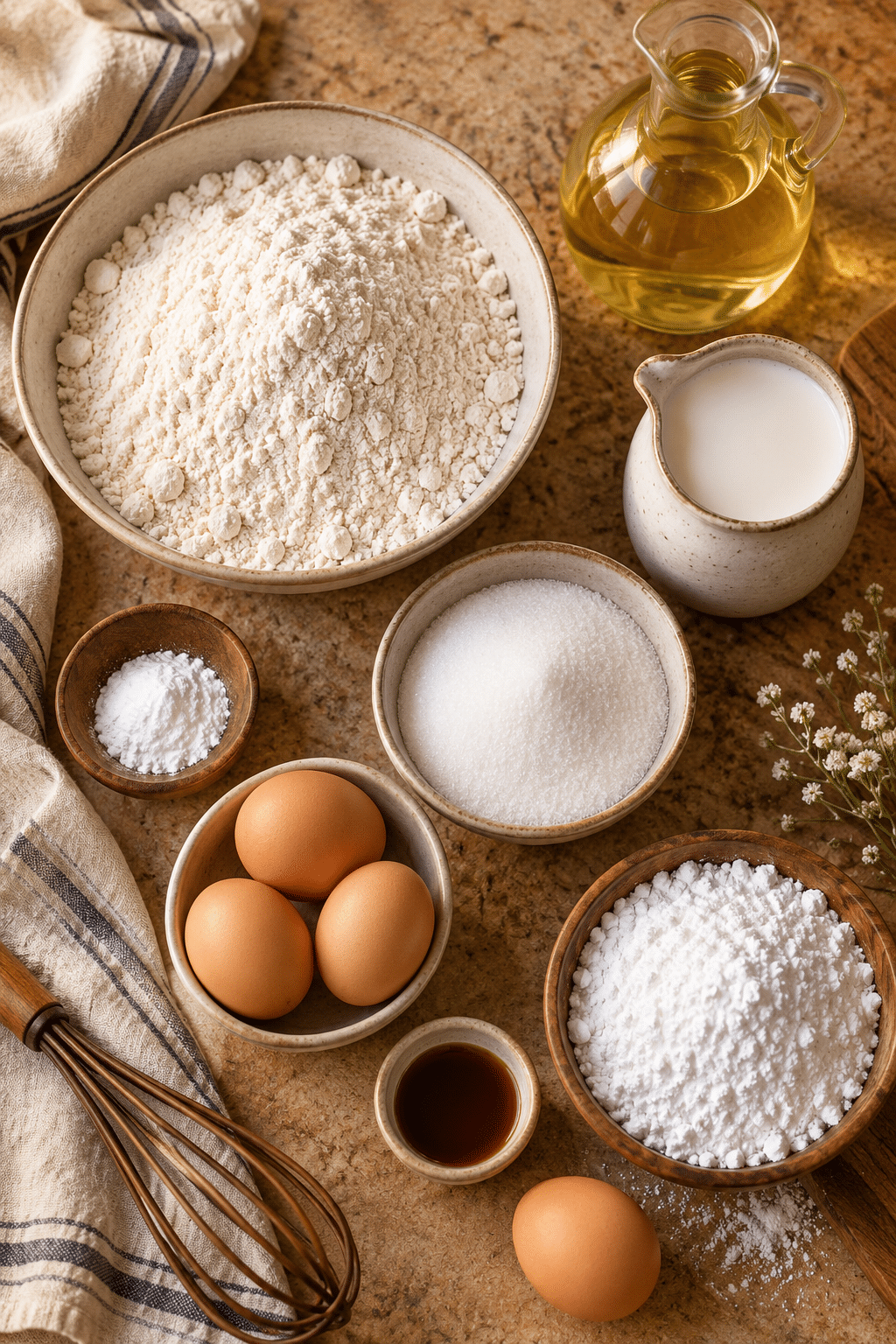 funnel cake bites ingredients measured and arranged