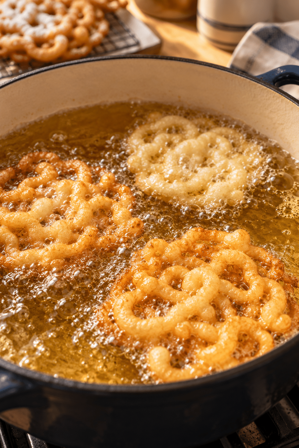 funnel cake bites batter frying in hot oil
