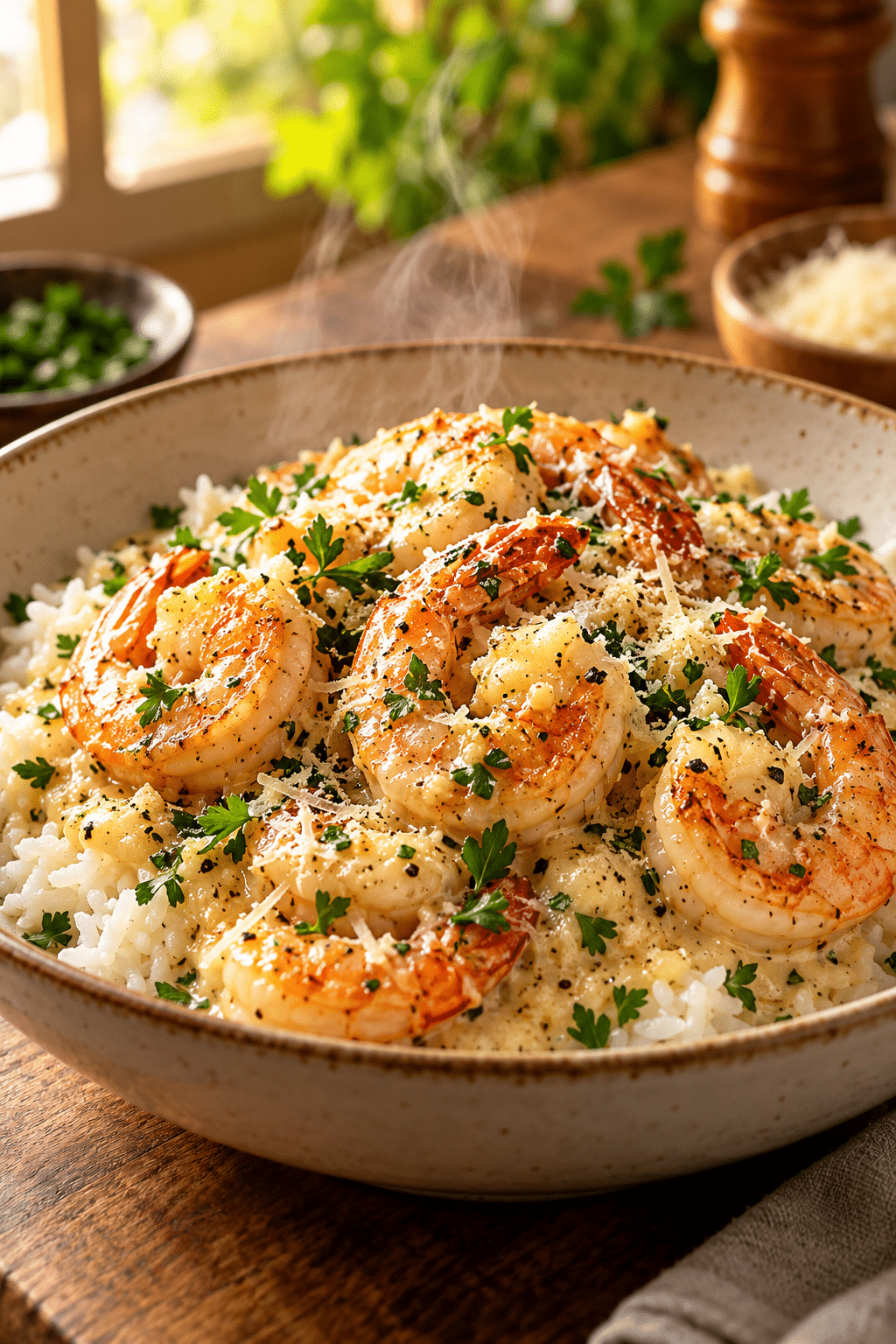 Finished garlic butter shrimp and rice