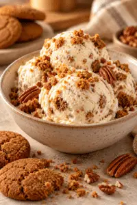 Bowl of gingersnap ice cream with cookie crumbs
