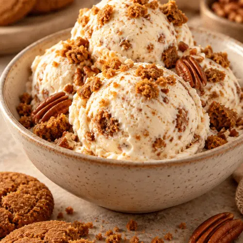 Bowl of gingersnap ice cream with cookie crumbs