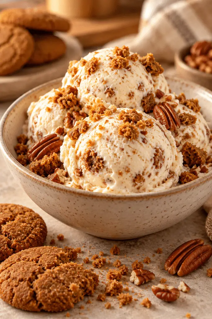 Bowl of gingersnap ice cream with cookie crumbs