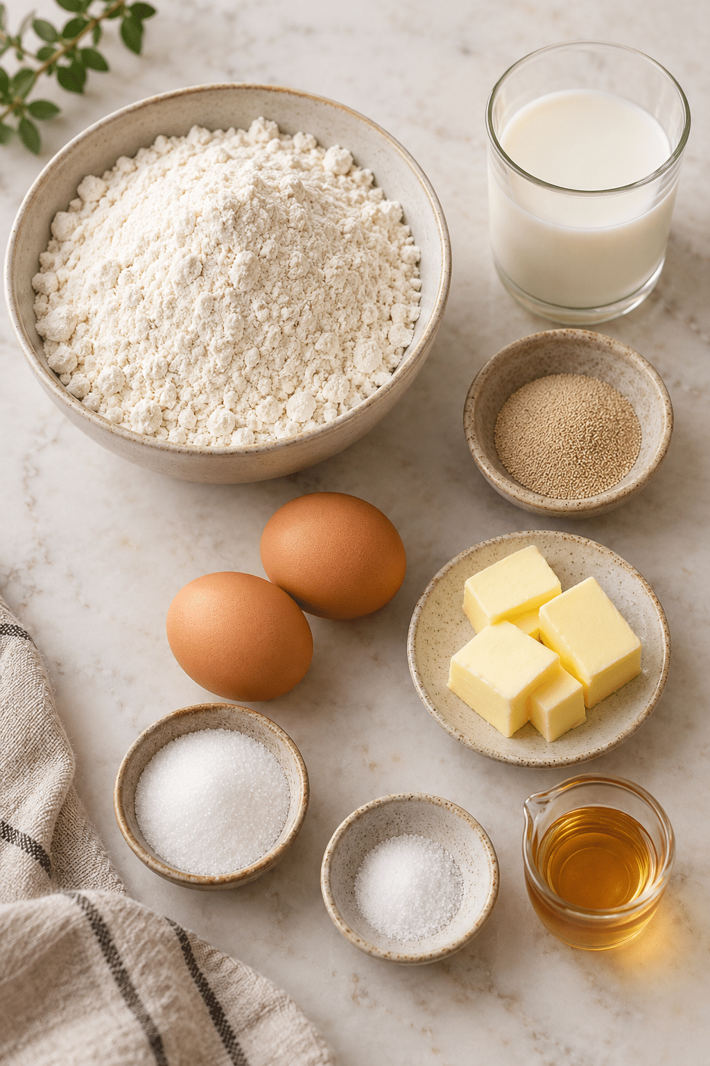 gluten free rolls ingredients measured and arranged
