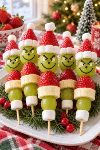 grinch fruit kabobs holiday snack