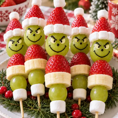 grinch fruit kabobs holiday snack