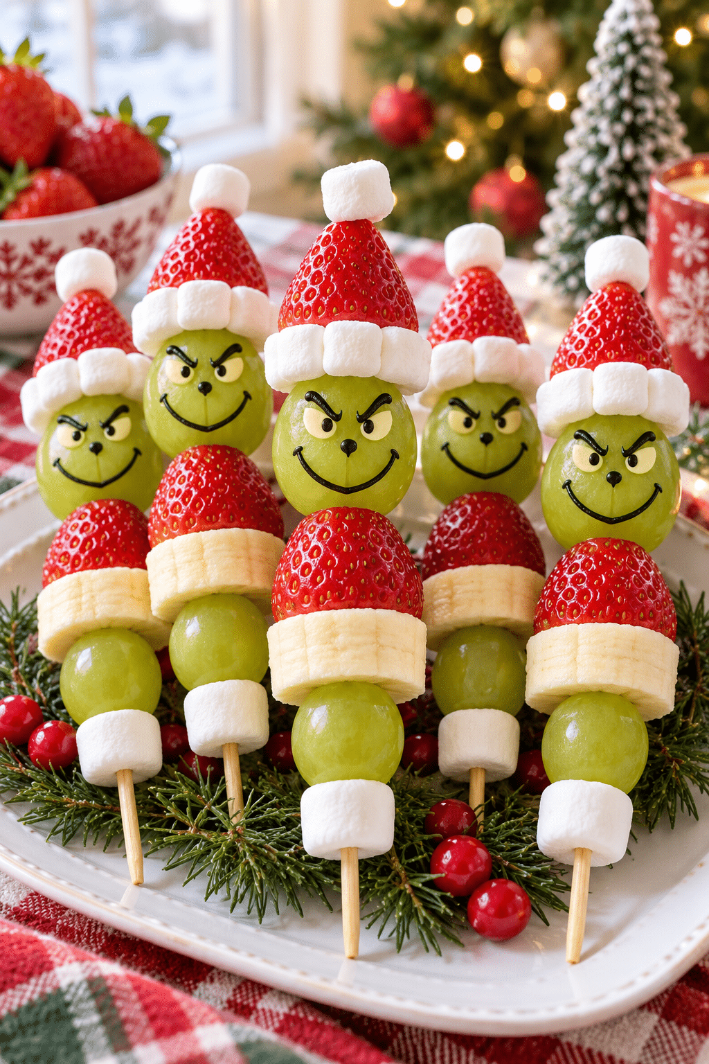 grinch fruit kabobs holiday snack