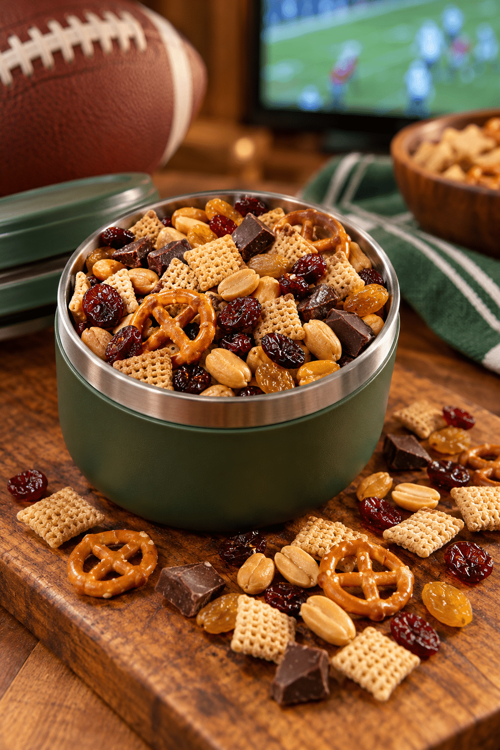 healthy football snacks in a portable game-day mix