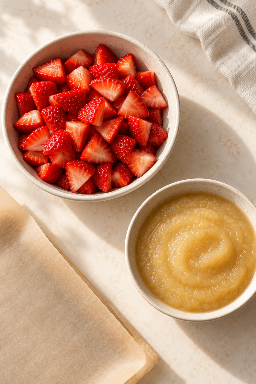 strawberries and applesauce for homemade fruit roll-ups