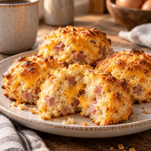 Keto ham and cheese breakfast biscuits on a plate