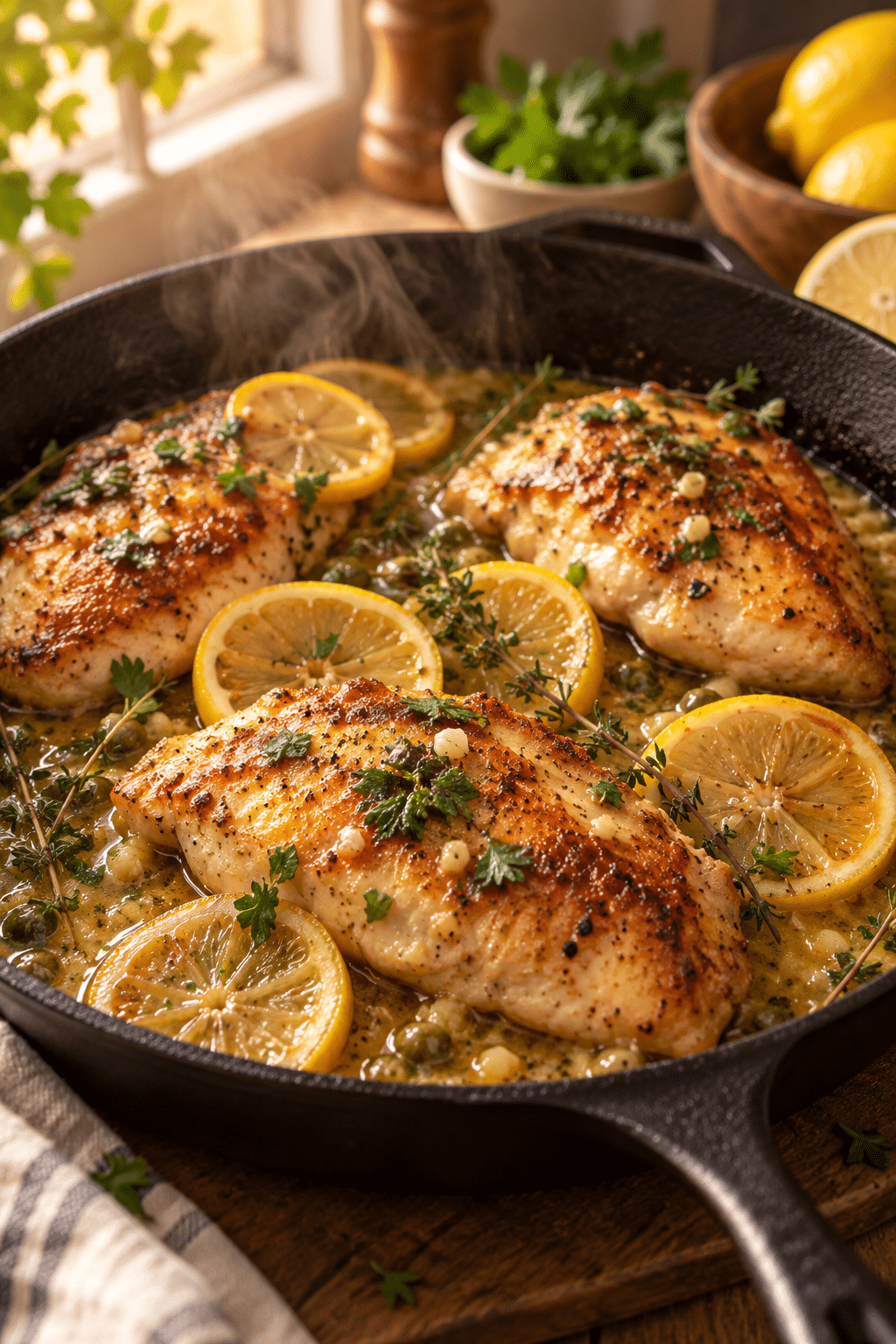 Skillet process for lemon chicken recipe
