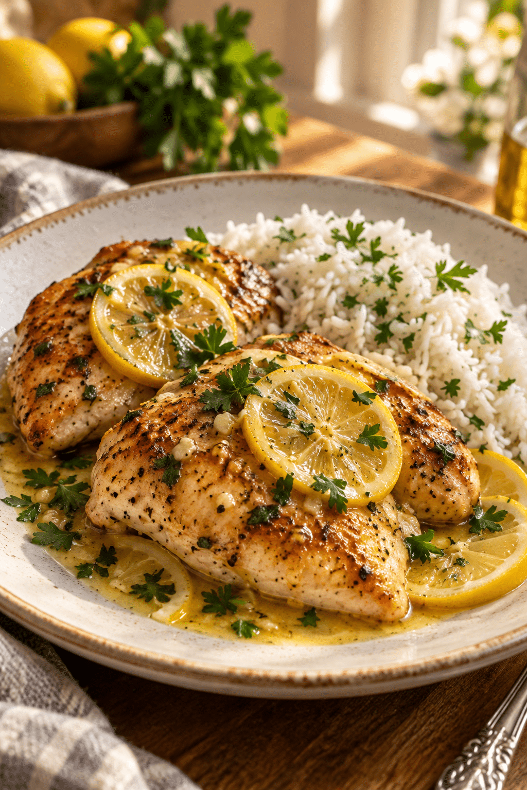 Finished lemon chicken with lemon butter sauce